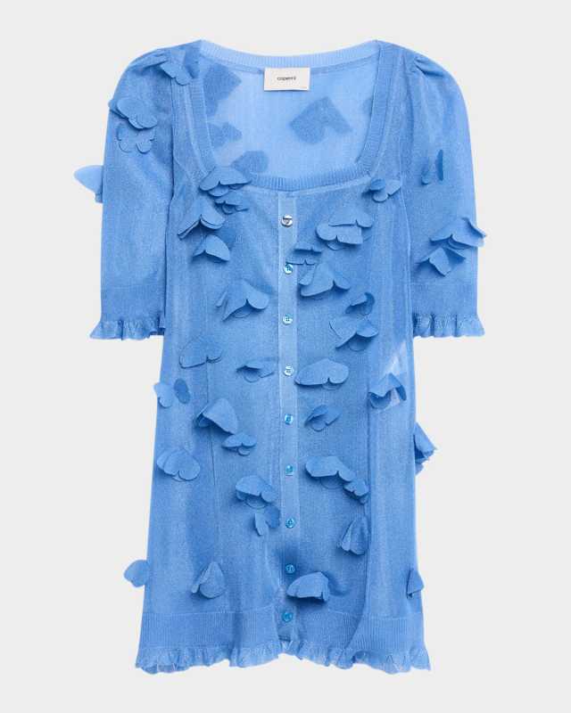 Metallic Knit Butterfly Button-Front Mini Dress